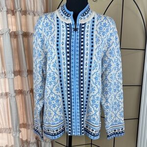 Appleseed's Innsbruck Blue and White Zip-Front Cardigan Sweater Size XL  Vintage